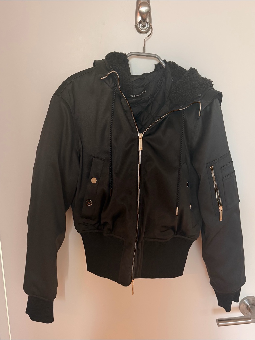 Emperor Armani Women's Black Hooded Bomber Jacket size 38